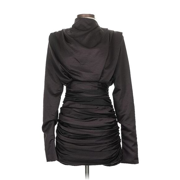 House of CB Giorgiana Pleated Draped Long Sleeve Strong Shoulder Dress Black S - Picture 2 of 5